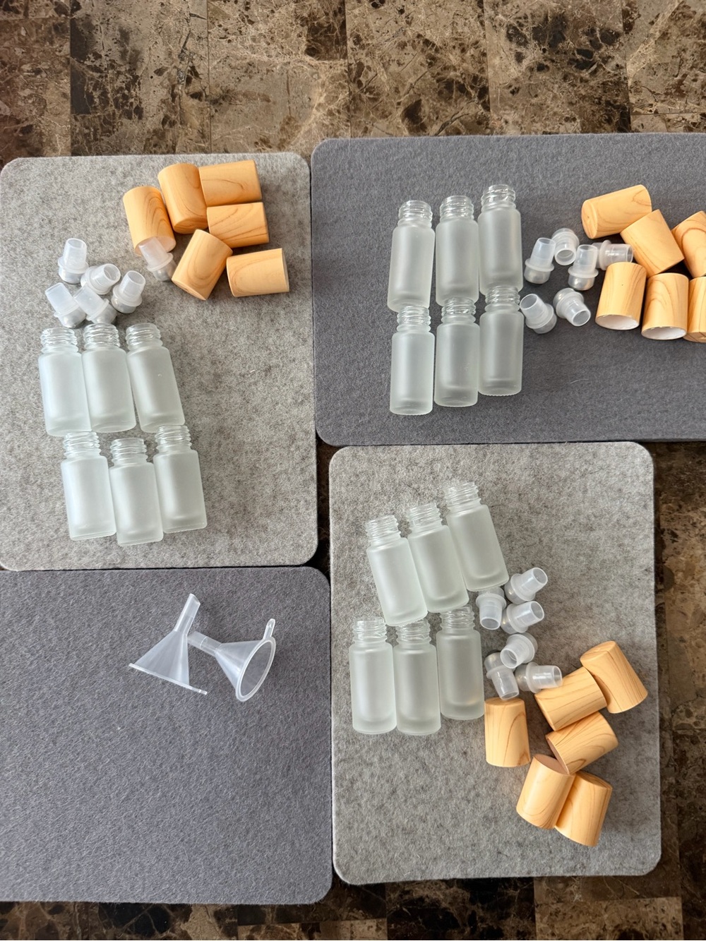 Frosted Glass Roll-On Bottles 5mL with Wooden Caps - Set of 18 (Clear Frost)